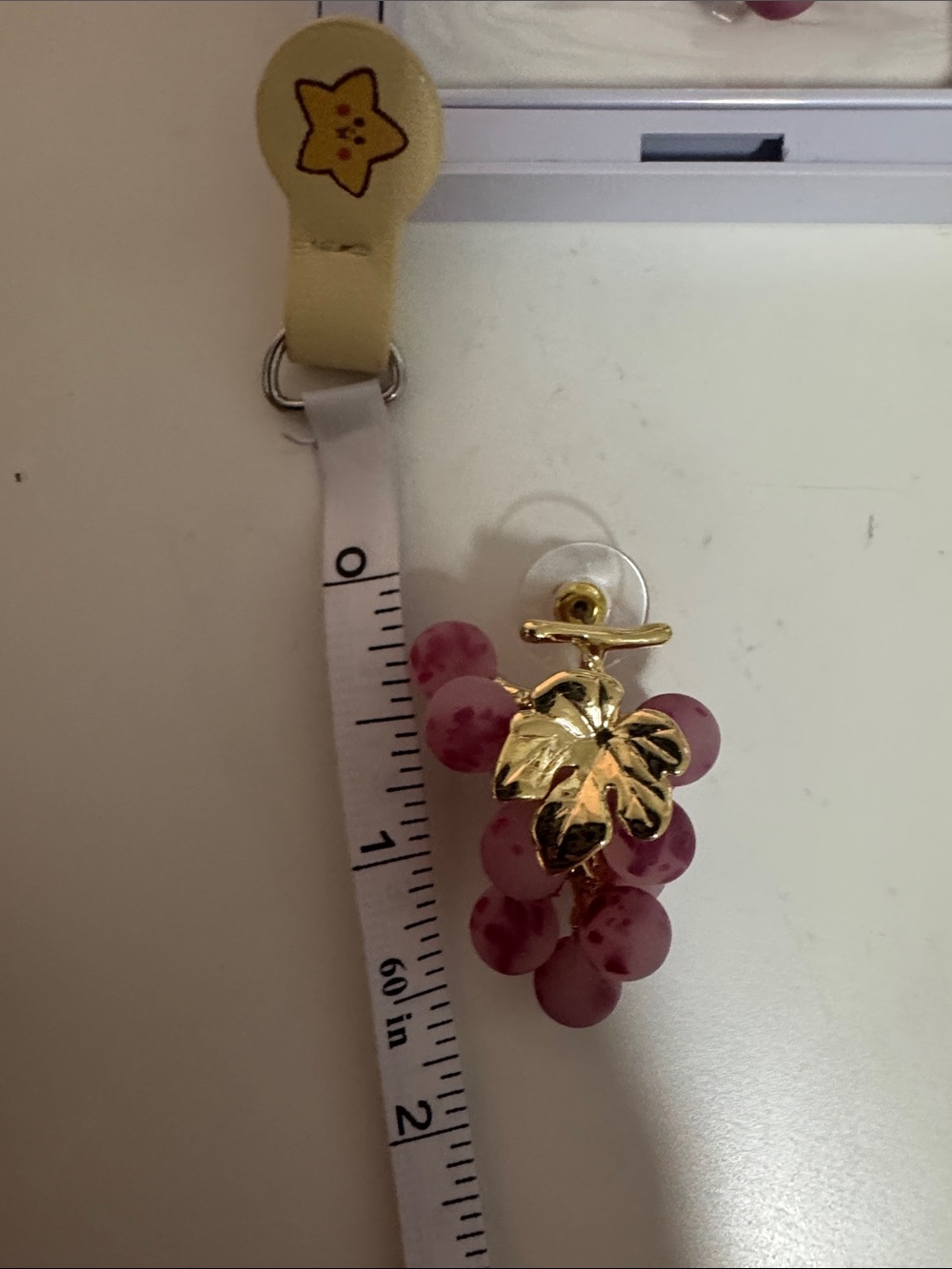 Gold Leaf Pink Grape Cluster Earrings - Women Jewelry - Picture 3 of 6